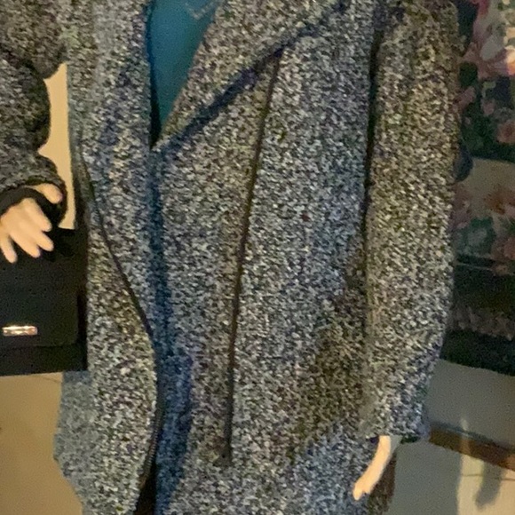 NWT JUSTFAB Blk/gray Tweed zippered pea coat with pockets XXL - Picture 4 of 8